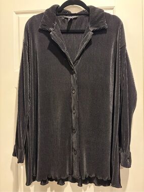 Forever 21 Ribbed Button-Up Shirt - black
